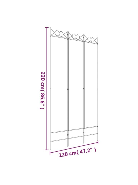 3-paneelinen Tilanjakaja valkoinen 120x220 cm kangas