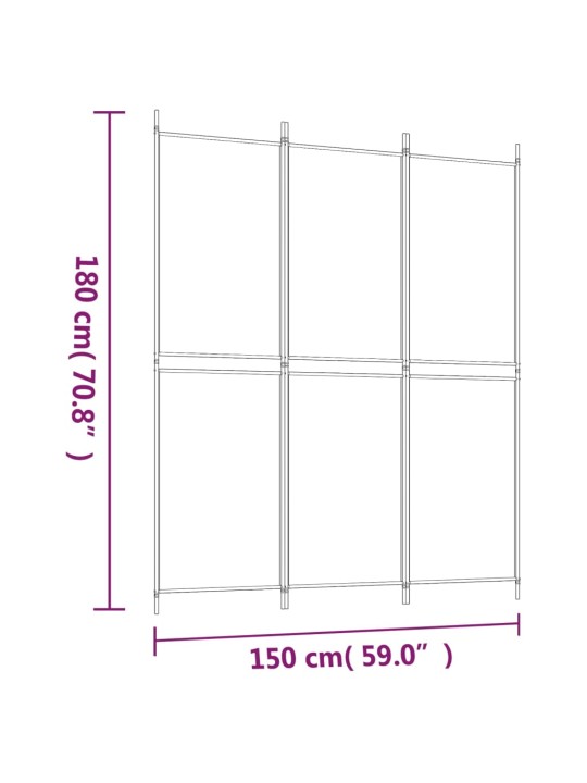 3-paneelinen Tilanjakaja valkoinen 150x180 cm kangas