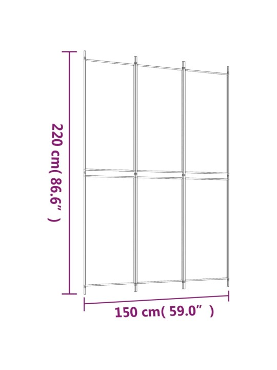 3-paneelinen Tilanjakaja valkoinen 150x220 cm kangas