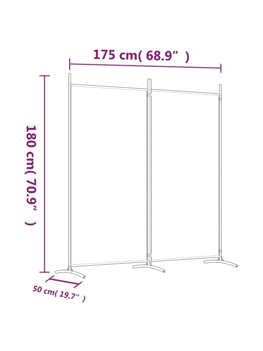 2-paneelinen Tilanjakaja valkoinen 175x180 cm kangas
