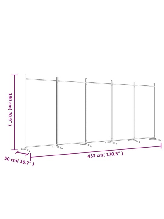 5-paneelinen Tilanjakaja ruskea 433x180 cm kangas