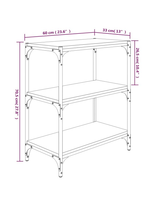 Kirjahylly musta 60x33x70,5 cm tekninen puu ja teräs