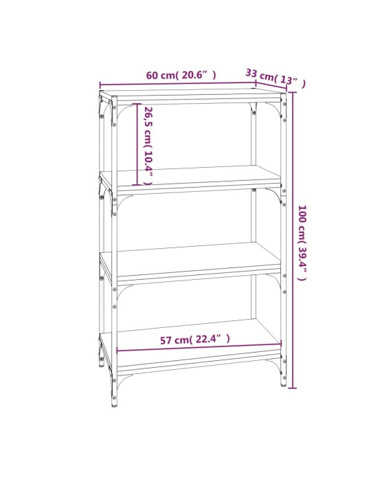 Kirjahylly musta 60x33x100 cm tekninen puu ja teräs