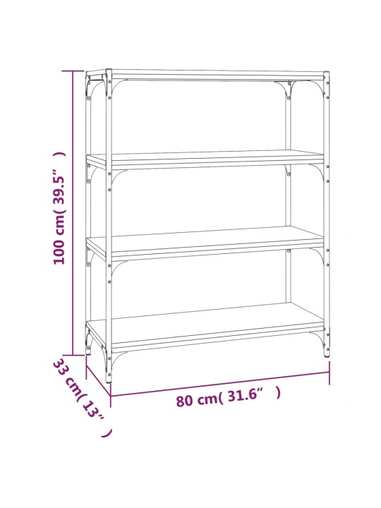 Kirjahylly musta 80x33x100 cm tekninen puu ja teräs