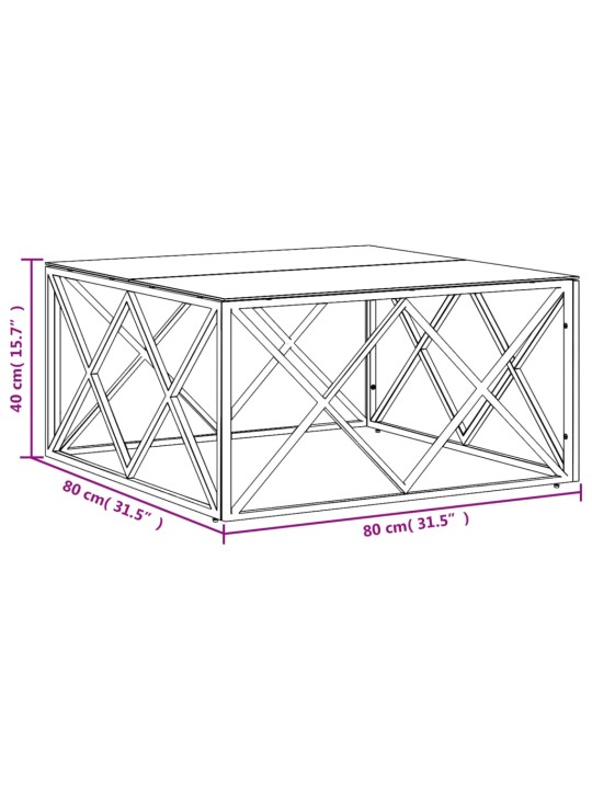 Sohvapöytä hopea 80x80x40 cm ruostumaton teräs ja lasi