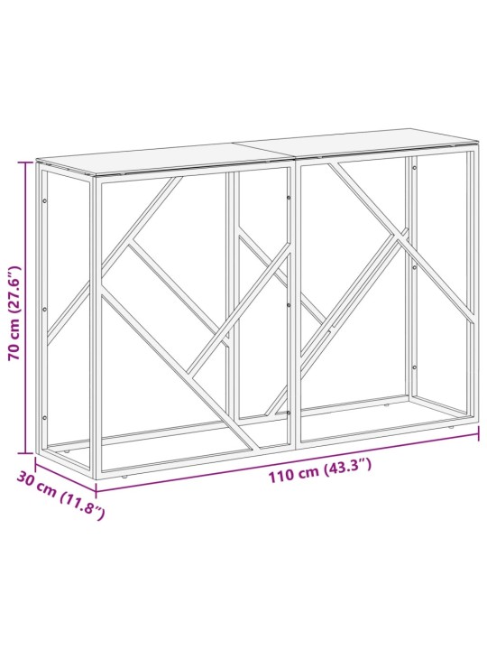Konsolipöytä hopea ruostumaton teräs ja karkaistu lasi