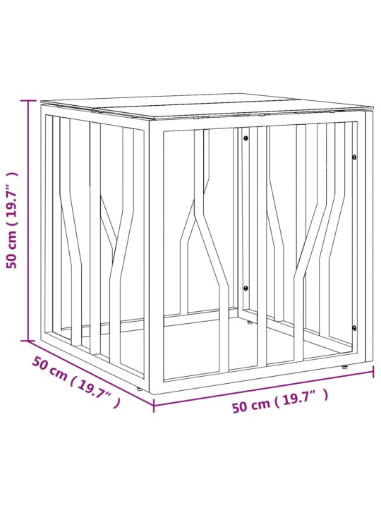 Sohvapöytä hopea 50x50x50 cm ruostumaton teräs ja lasi