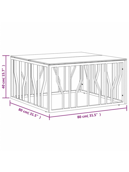 Sohvapöytä kulta 80x80x40 cm ruostumaton teräs ja lasi