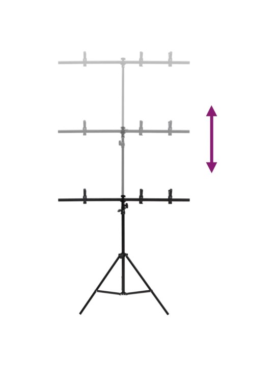 T-muotoinen taustakankaan teline musta 91x60x(70-200) cm