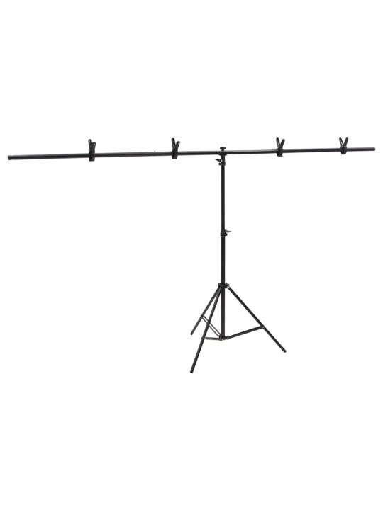 T-muotoinen taustakankaan teline musta 201x60x(70-200) cm