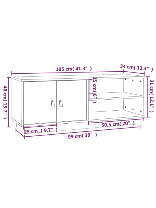 TV-taso hunajanruskea 105x34x40 cm täysi mänty