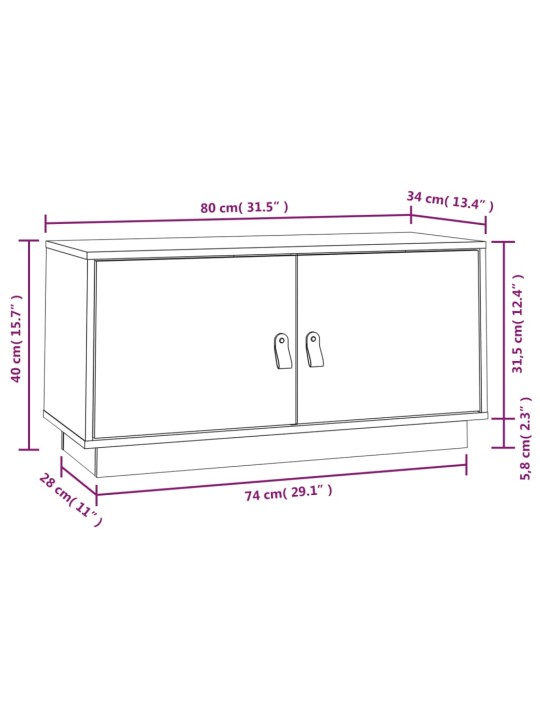 TV-taso hunajanruskea 80x34x40 cm täysi mänty