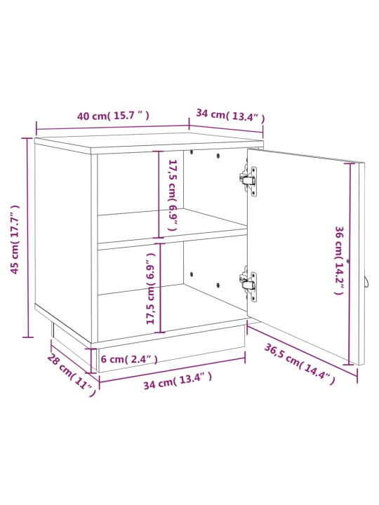 Yöpöydät 2 kpl harmaa 40x34x45 cm täysi mänty