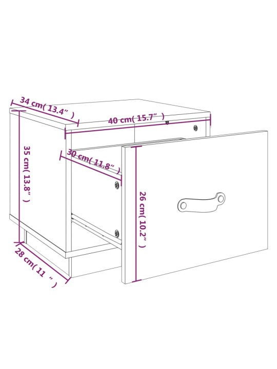 Yöpöydät 2 kpl harmaa 40x34x35 cm täysi mänty