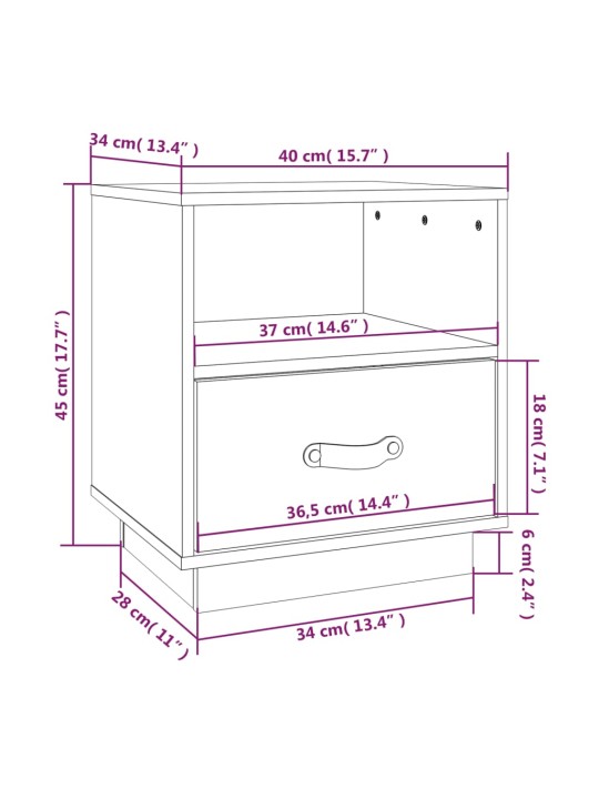 Yöpöydät 2 kpl harmaa 40x34x45 cm täysi mänty