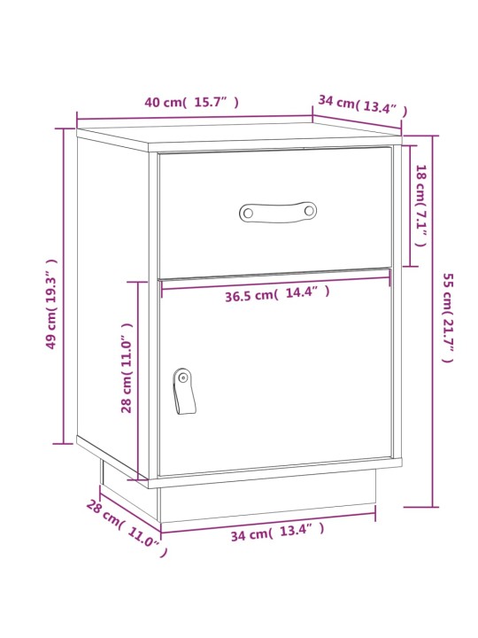 Yöpöydät 2 kpl harmaa 40x34x55 cm täysi mänty