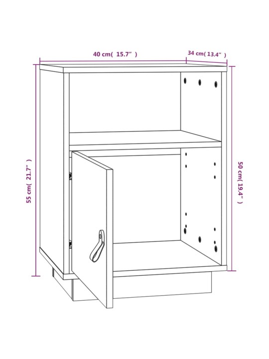 Yöpöydät 2 kpl harmaa 40x34x55 cm täysi mänty