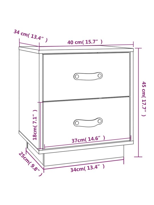 Yöpöydät 2 kpl harmaa 40x34x45 cm täysi mänty