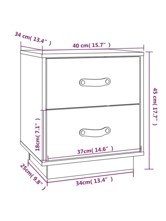 Yöpöydät 2 kpl hunajanruskea 40x34x45 cm täysi mänty