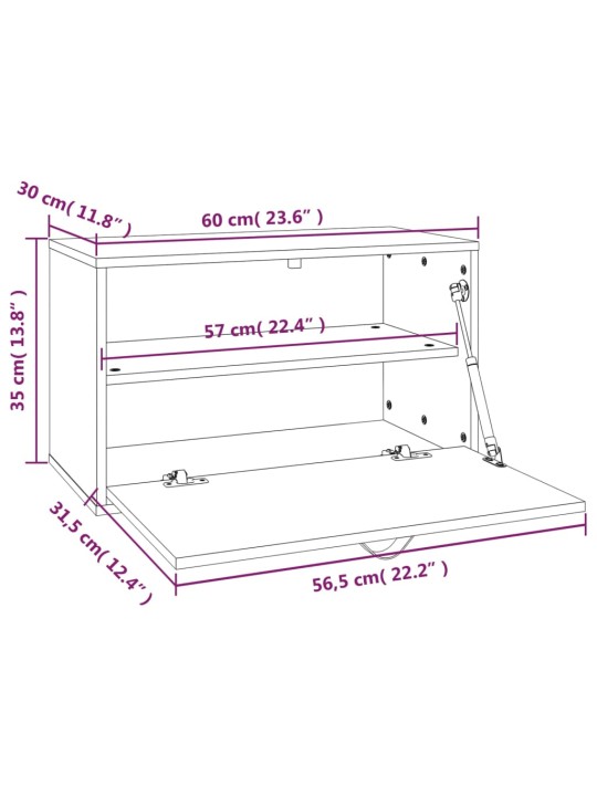 Seinäkaappi musta 60x30x35 cm täysi mänty