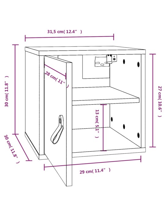 Seinäkaapit 2 kpl musta 31,5x30x30 cm täysi mänty