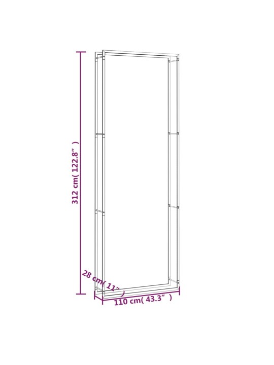 Polttopuuteline mattamusta 110x28x312 cm teräs