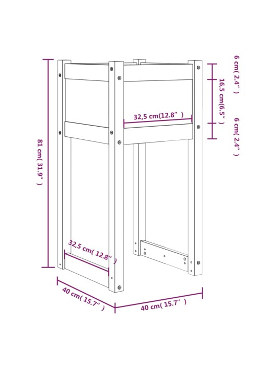 Kukkalaatikot 2 kpl musta 40x40x81 cm täysi mänty