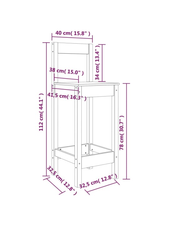 Baarituolit 2 kpl 40x41,5x112 cm täysi mänty