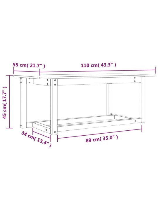 Sohvapöytä valkoinen 110x55x45 cm täysi mänty