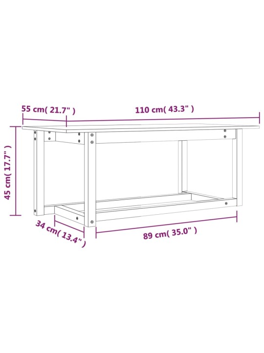 Sohvapöytä harmaa 110x55x45 cm täysi mänty