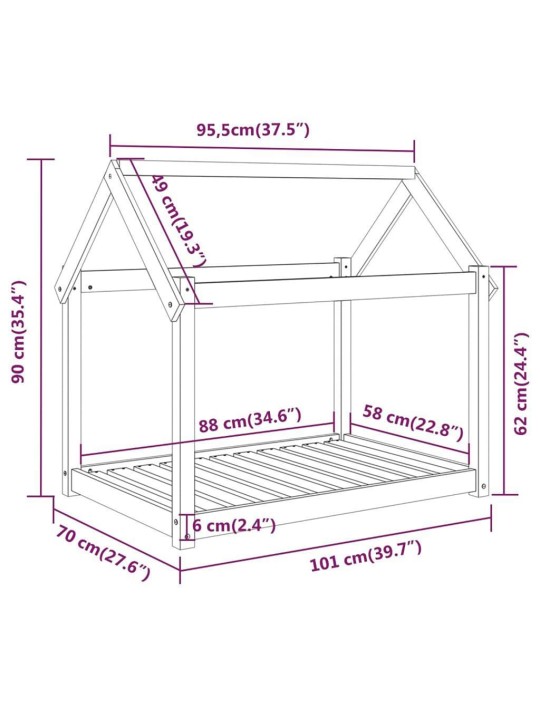 Koiransänky harmaa 101x70x90 cm täysi mänty