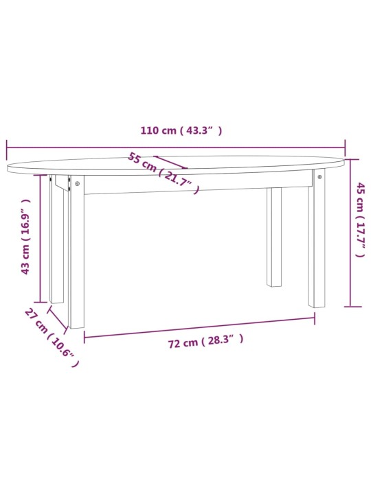 Sohvapöytä harmaa 110x55x45 cm täysi mänty