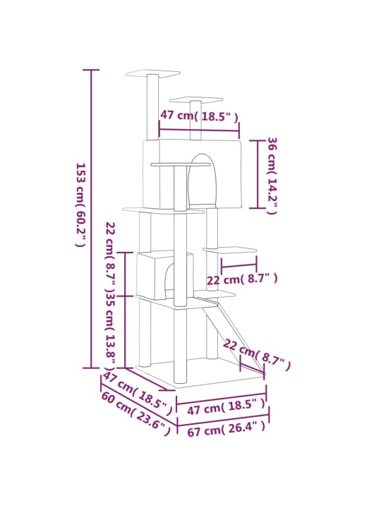 Kissan kiipeilypuu sisal- raapimispylväillä kerma 153 cm