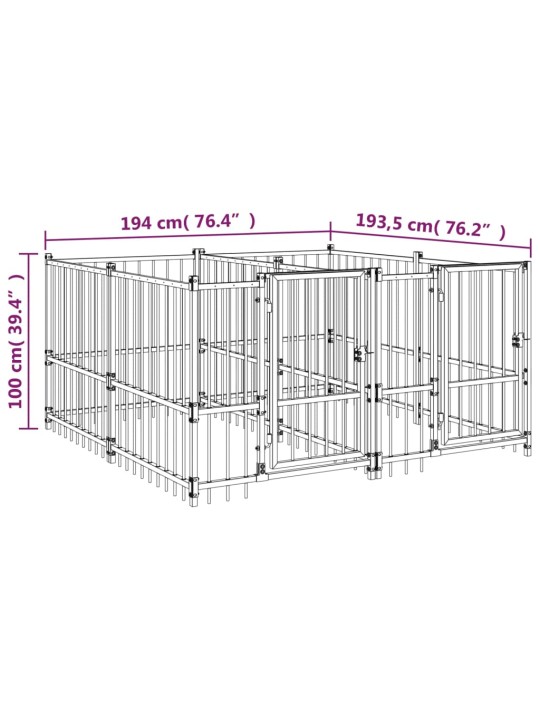 Koiran ulkohäkki teräs 3,75 m²