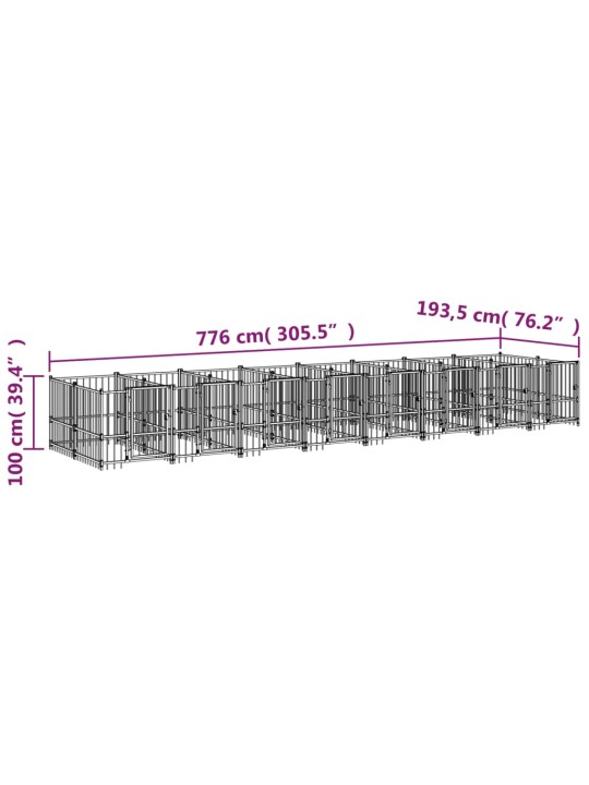 Koiran ulkohäkki teräs 15,02 m²