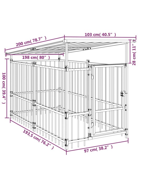 Koiran ulkohäkki katoksella teräs 1,88 m²