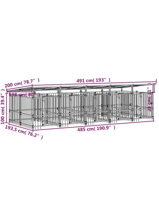 Koiran ulkohäkki katoksella teräs 9,38 m²