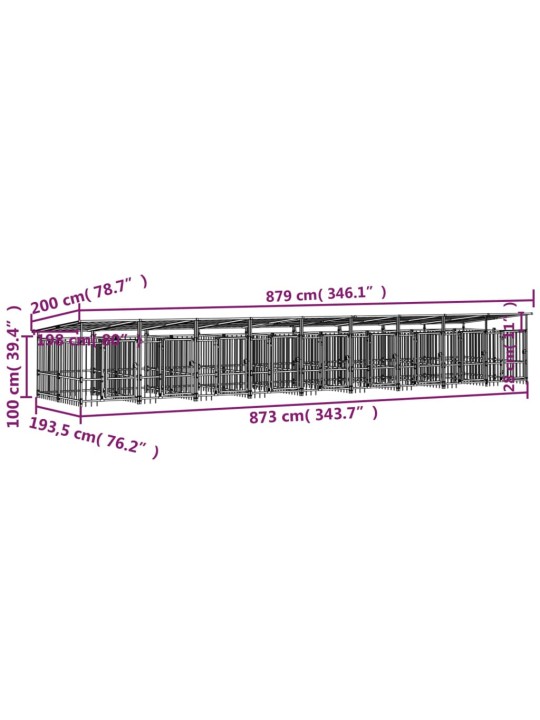 Koiran ulkohäkki katoksella teräs 16,89 m²