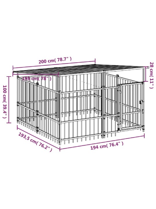 Koiran ulkohäkki katoksella teräs 3,75 m²