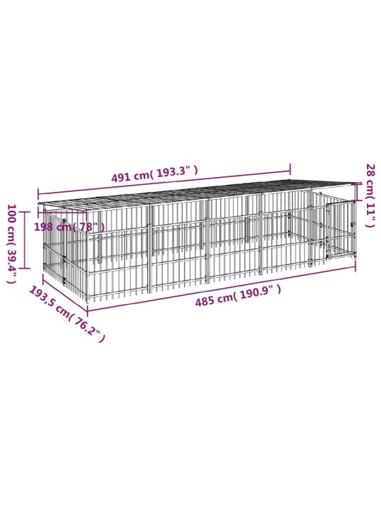 Koiran ulkohäkki katoksella teräs 9,38 m²