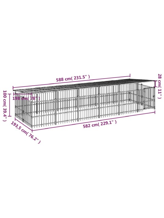 Koiran ulkohäkki katoksella teräs 11,26 m²