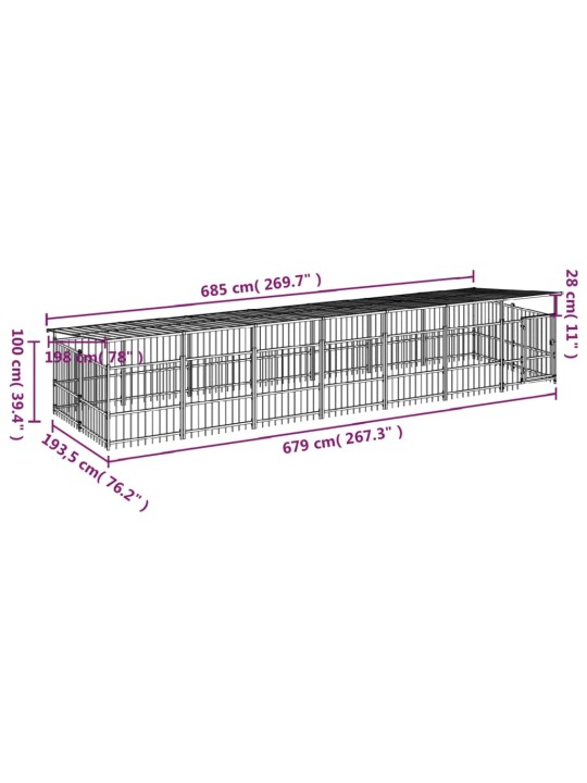 Koiran ulkohäkki katoksella teräs 13,14 m²