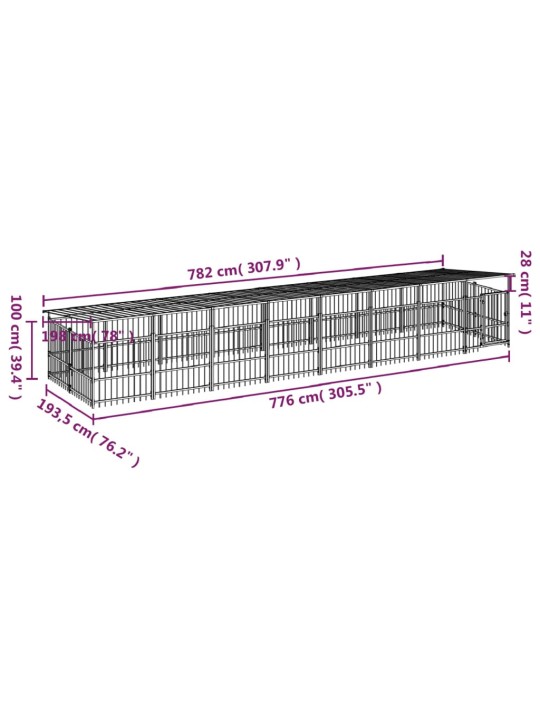 Koiran ulkohäkki katoksella teräs 15,02 m²