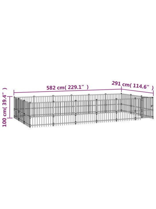 Koiran ulkohäkki teräs 16,94 m²