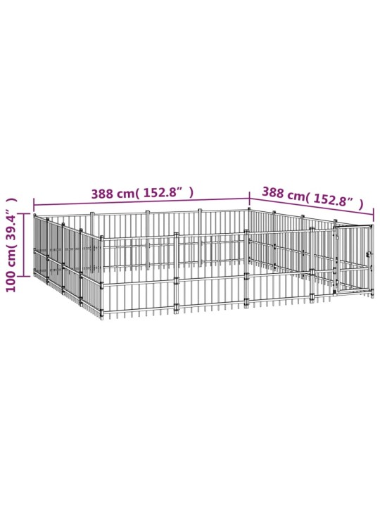 Koiran ulkohäkki teräs 15,05 m²