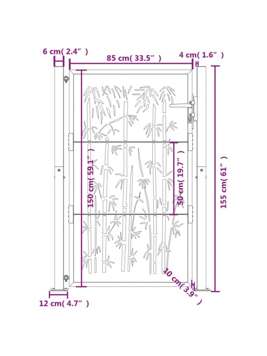 Puutarhaportti antrasiitti 105x155 cm teräs bambukuvio