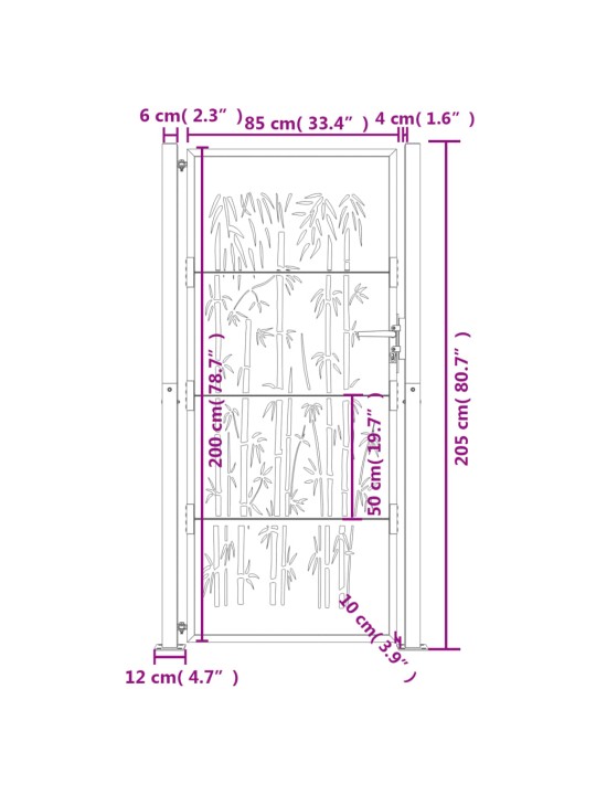 Puutarhaportti antrasiitti 105x205 cm teräs bambukuvio