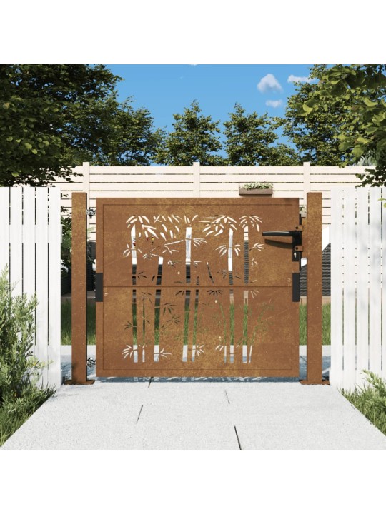 Puutarhaportti 105x80 cm corten teräs bambukuvio