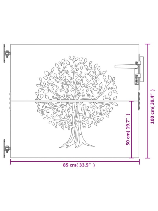 Puutarhaportti 85x100 cm corten teräs puukuvio