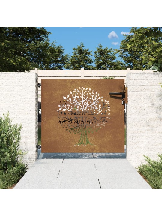 Puutarhaportti 85x100 cm corten teräs puukuvio